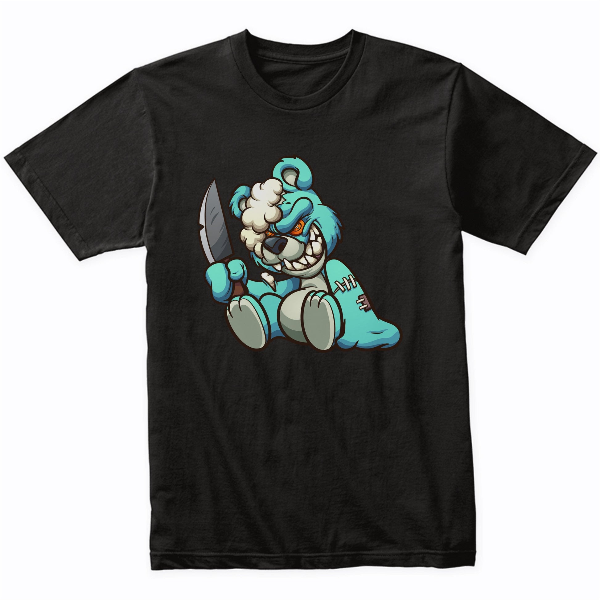 Evil Blue Teddy Bear With Knife Demented Deranged Bear T-Shirt