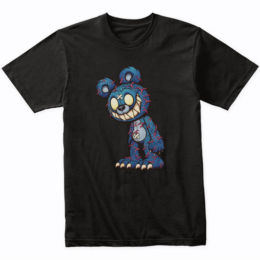 Scary Blue Teddy Bear Veins Popping Out Evil Deranged Bear T-Shirt
