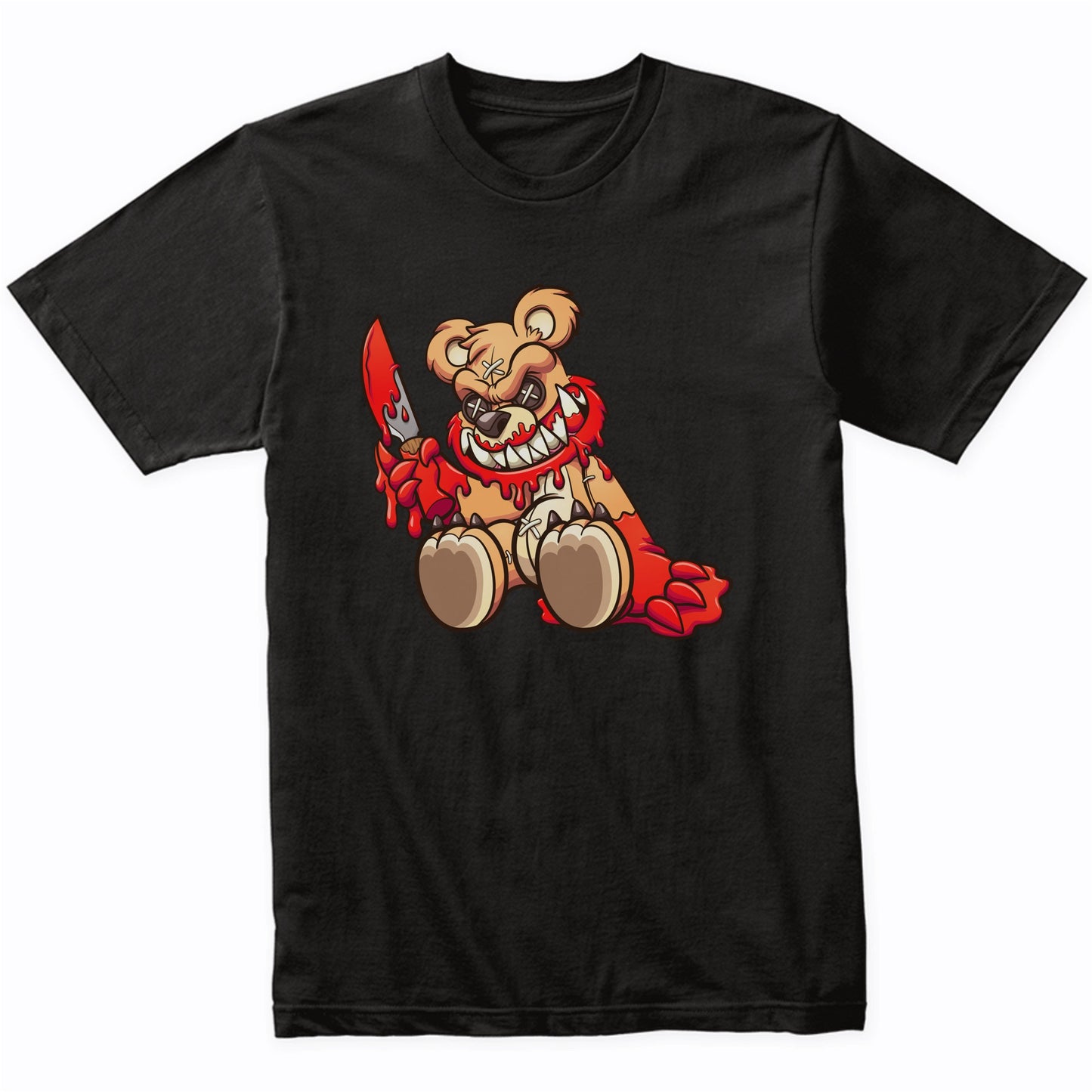 Evil Teddy Bear Covered In Blood Holding a Knife Scary Bear T-Shirt