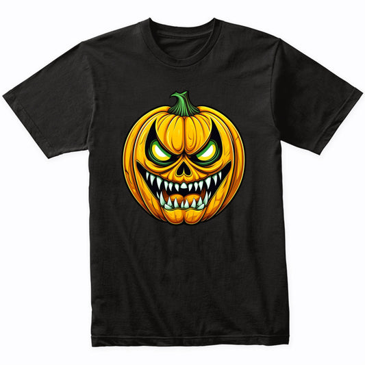 Scary Jack-O-Lantern With Teeth Creepy Halloween Pumpkin T-Shirt