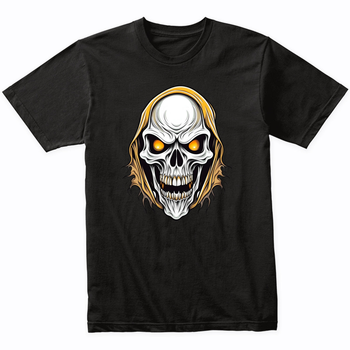 Scary Grim Reaper Skeleton Skull Face Halloween T-Shirt 