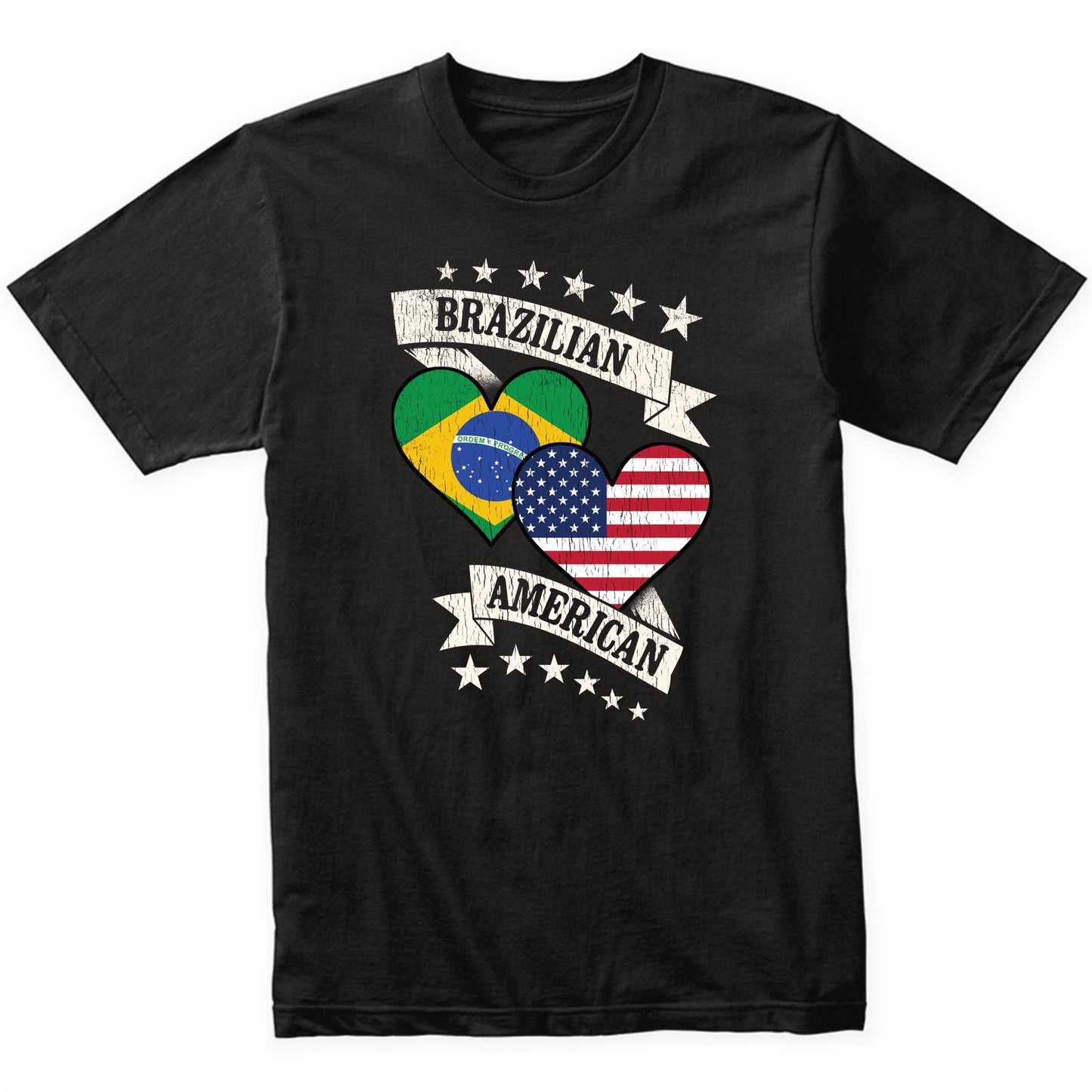 Brazilian American Heart Flags Brazil America T-Shirt