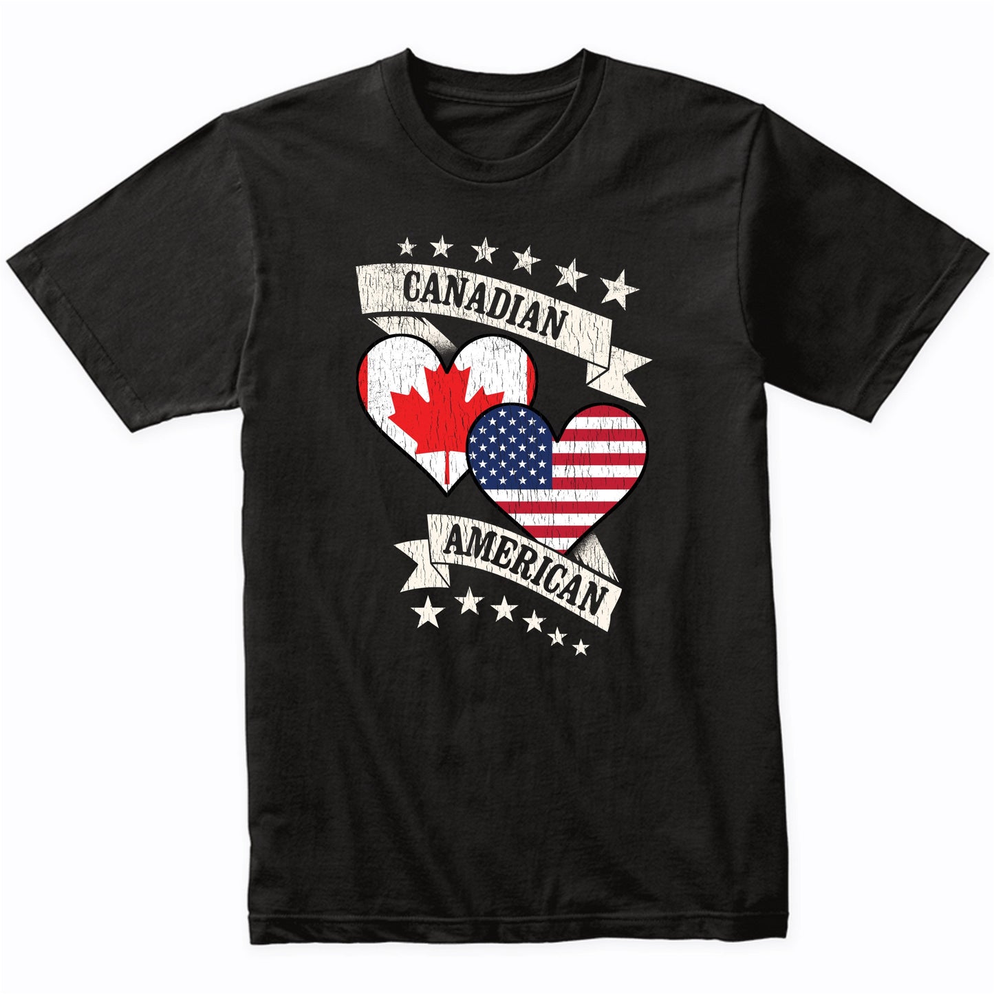 Canadian American Heart Flags Canada America T-Shirt