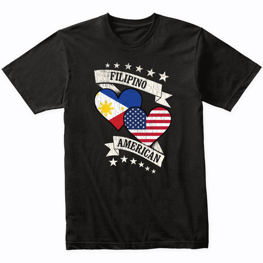 Filipino American Heart Flags Philippines America T-Shirt