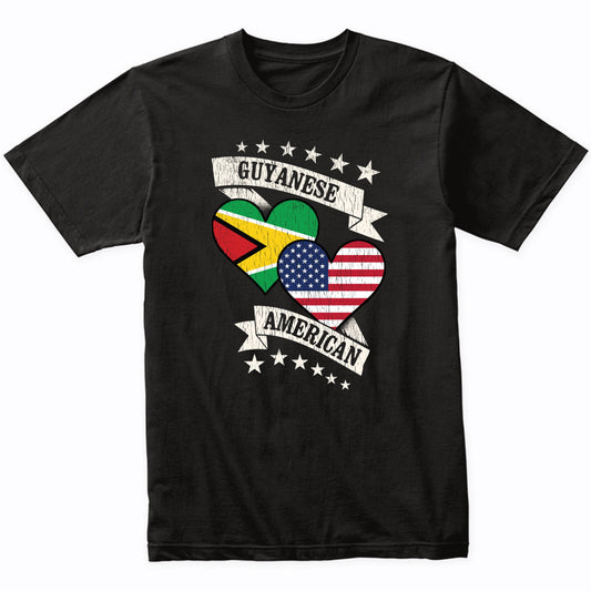 Guyanese American Heart Flags Guyana America T-Shirt