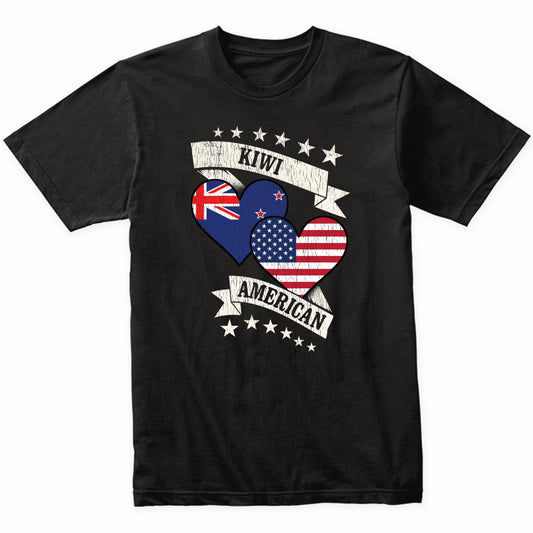 Kiwi American Heart Flags New Zealand America T-Shirt