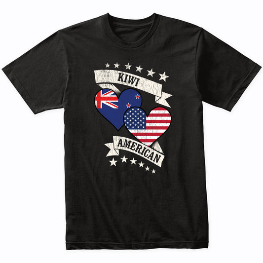 Kiwi American Heart Flags New Zealand America T-Shirt