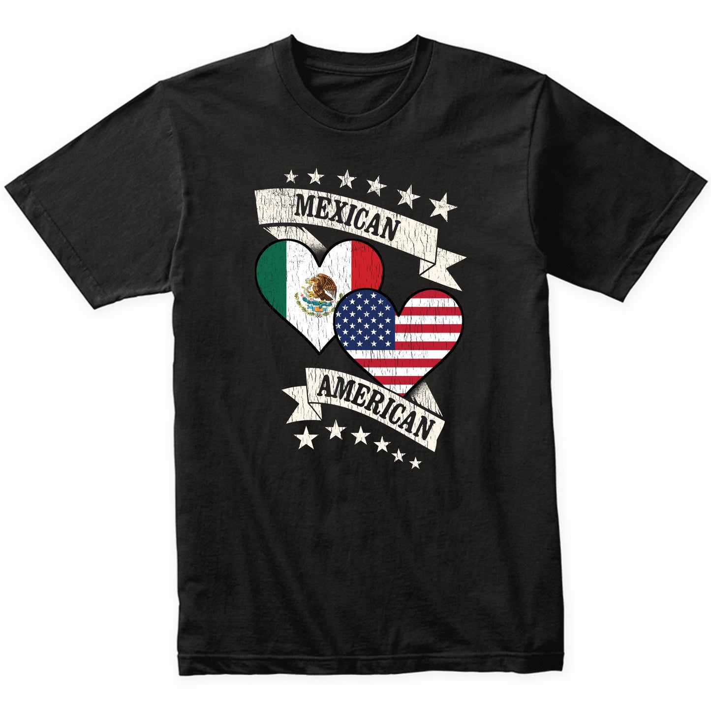 Mexican American Heart Flags Mexico America T-Shirt