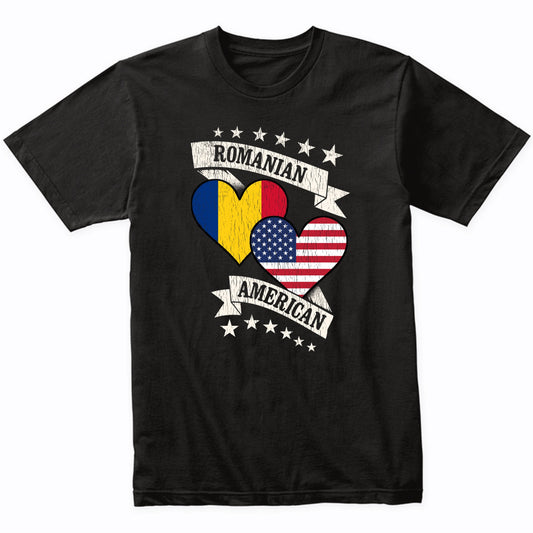 Romanian American Heart Flags Romania America T-Shirt