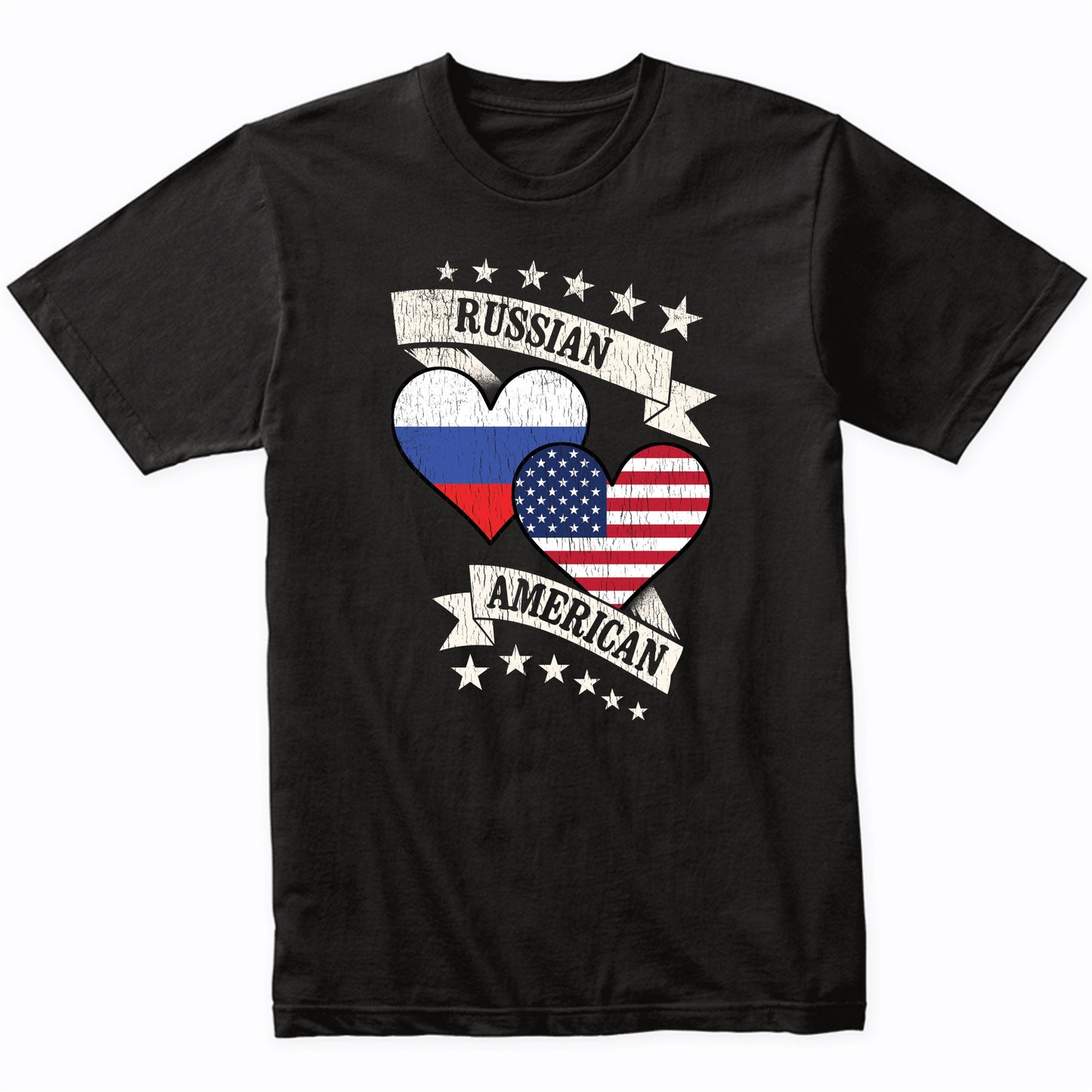 Russian American Heart Flags Russia America T-Shirt