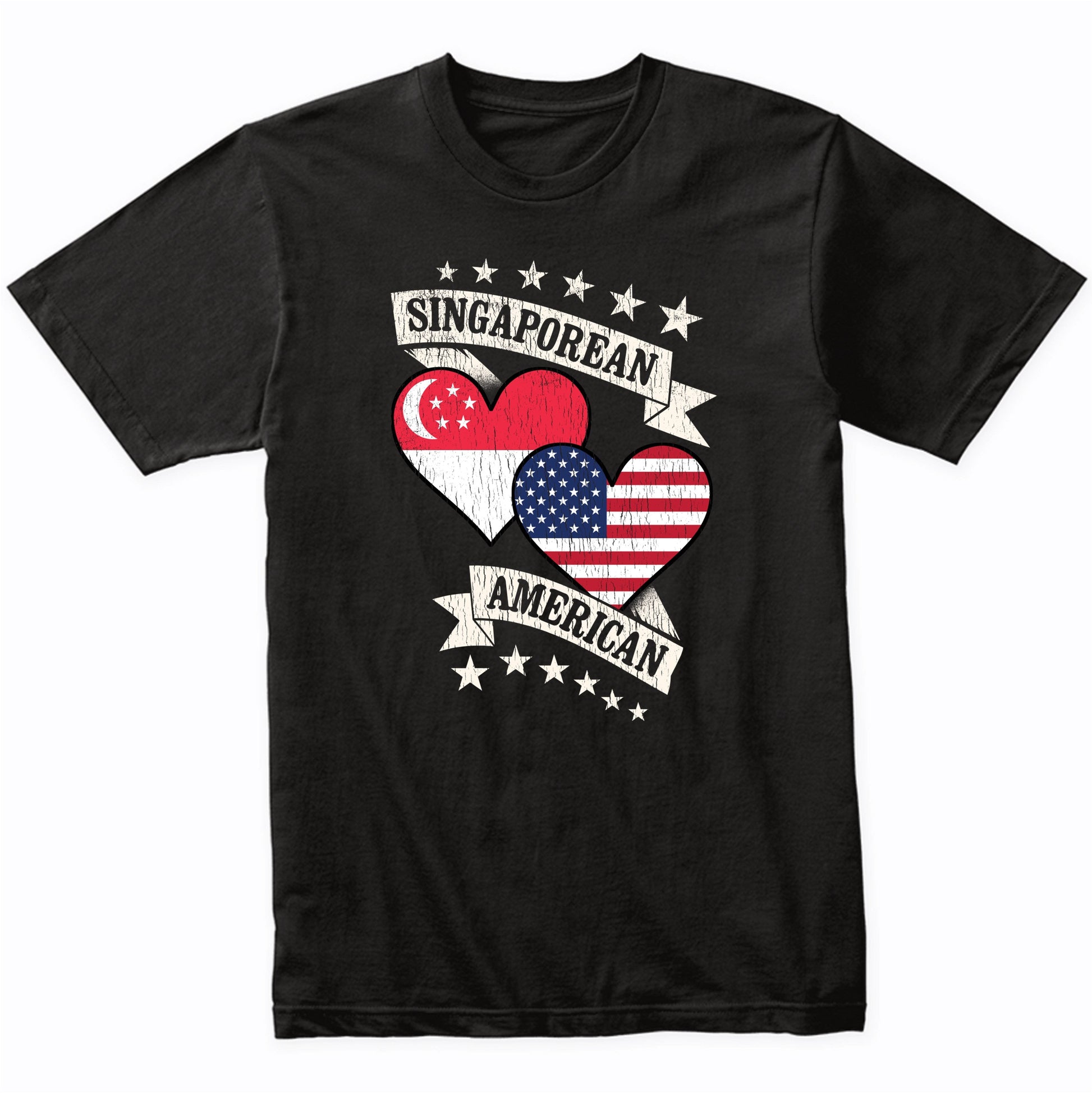 Singaporean American Heart Flags Singapore America T-Shirt