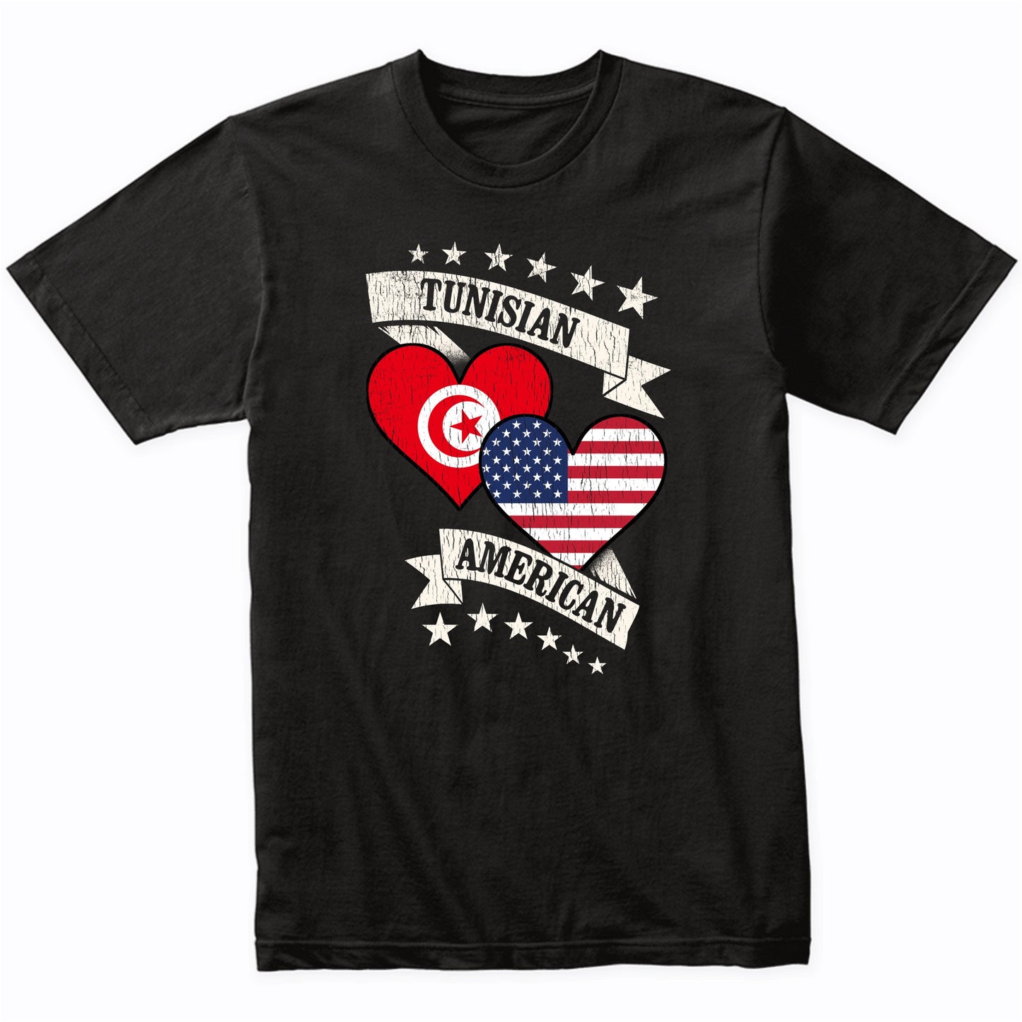 Tunisian American Heart Flags Tunisia America T-Shirt