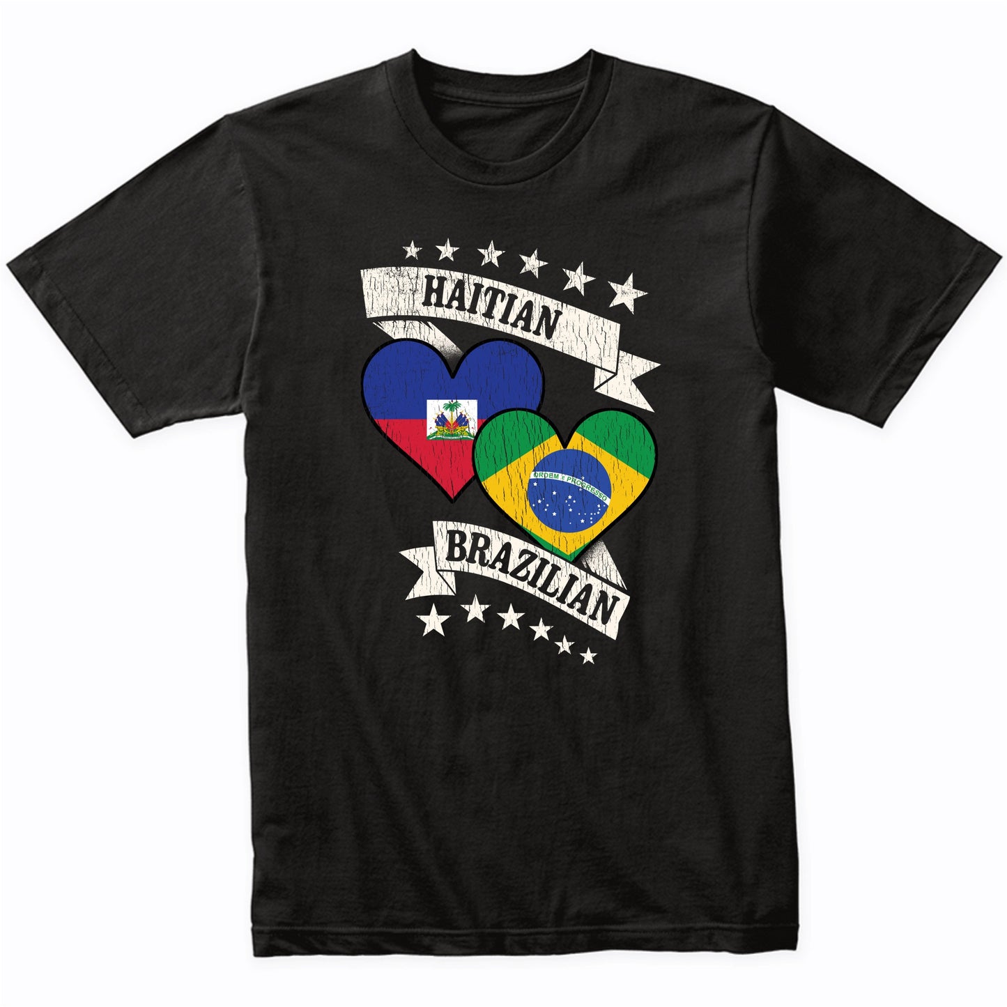 Haitian Brazilian Heart Flags Haiti Brazil T-Shirt