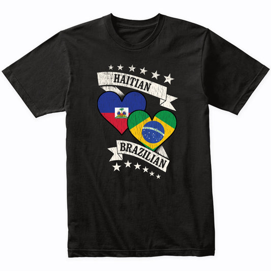 Haitian Brazilian Heart Flags Haiti Brazil T-Shirt