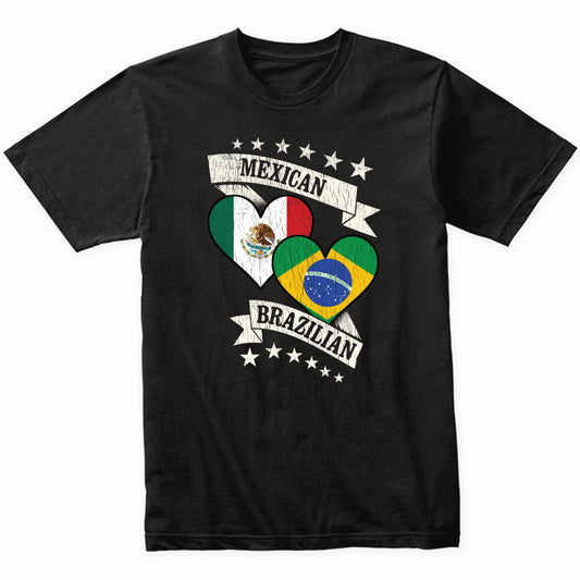 Mexican Brazilian Heart Flags Mexico Brazil T-Shirt