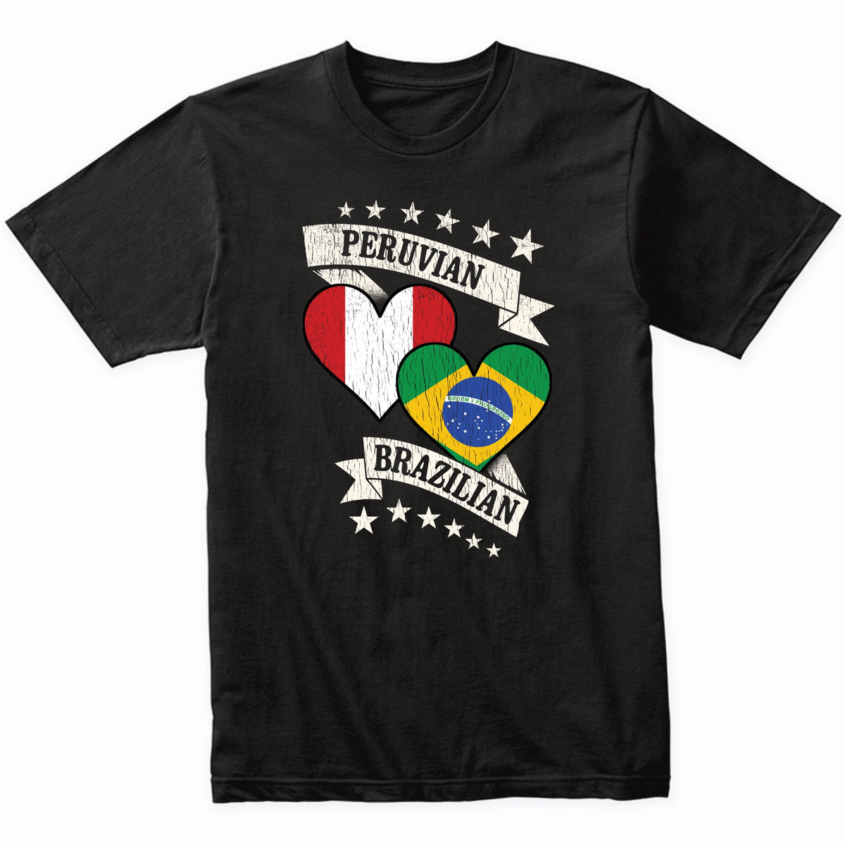 Peruvian Brazilian Heart Flags Peru Brazil T-Shirt