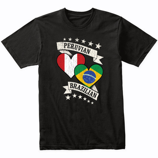 Peruvian Brazilian Heart Flags Peru Brazil T-Shirt