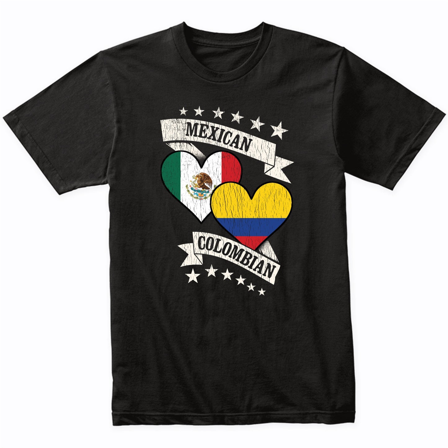 Mexican Colombian Heart Flags Mexico Colombia T-Shirt