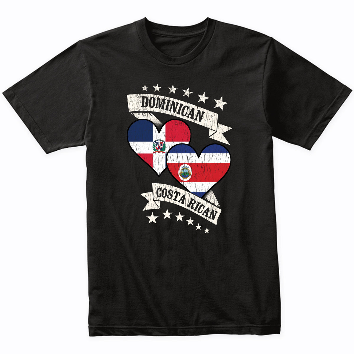 Dominican Costa Rican Heart Flags Dominican Republic Costa Rica T-Shirt