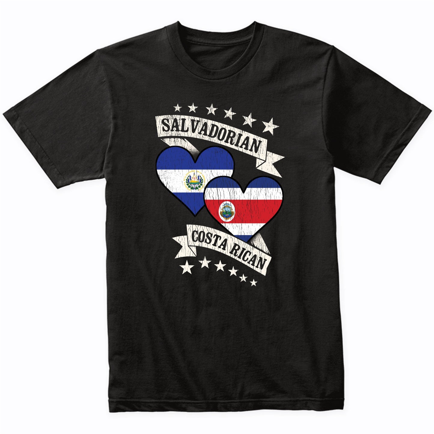 Salvadorian Costa Rican Heart Flags El Salvador Costa Rica T-Shirt