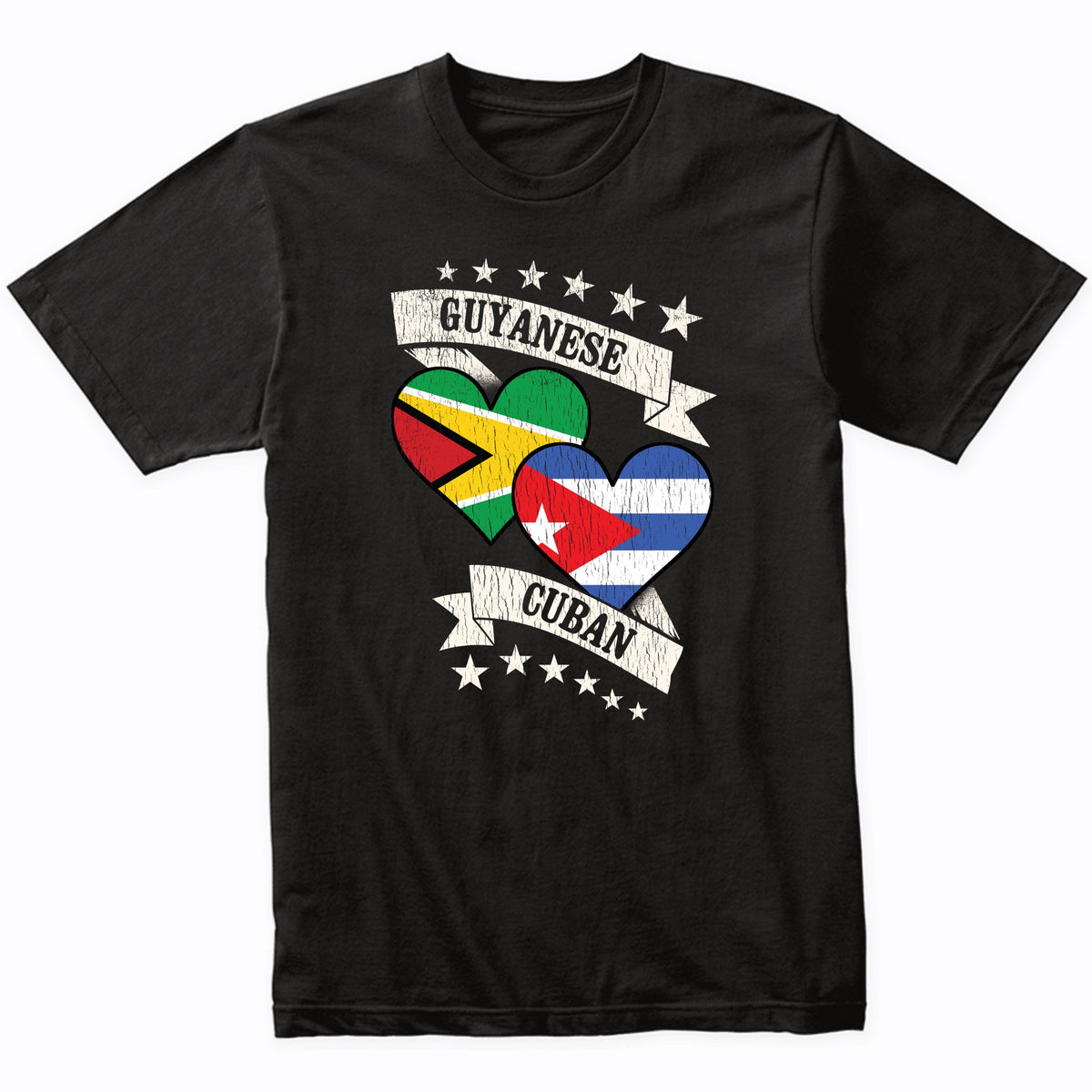 Guyanese Cuban Heart Flags Guyana Cuba T-Shirt