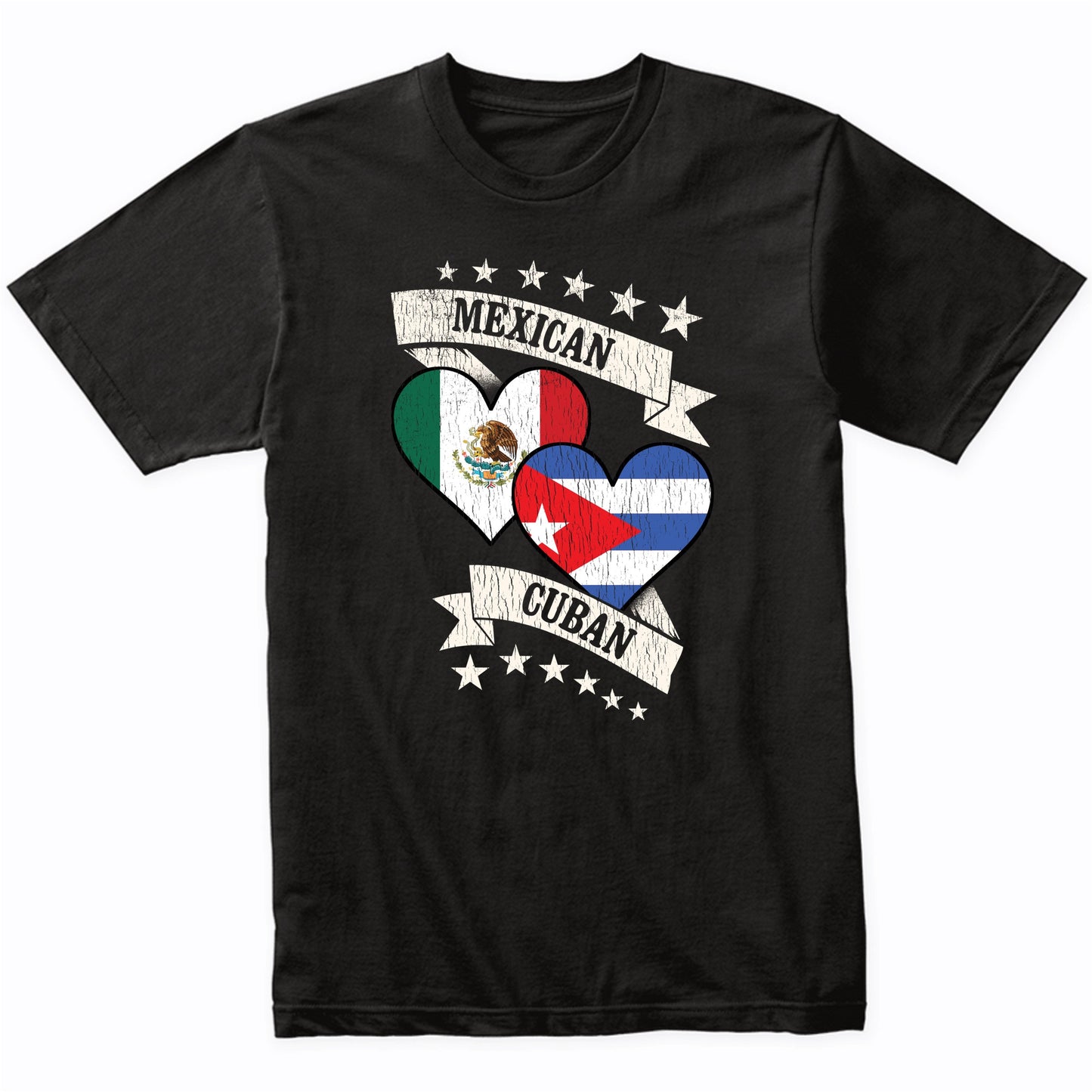 Mexican Cuban Heart Flags Mexico Cuba T-Shirt