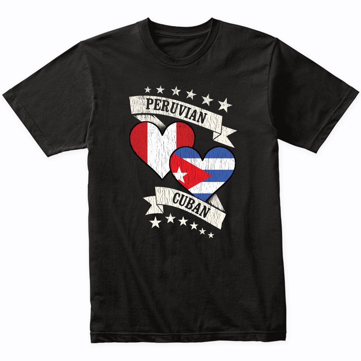 Peruvian Cuban Heart Flags Peru Cuba T-Shirt