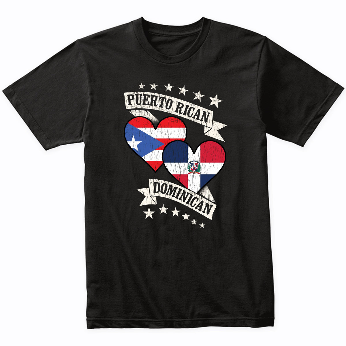 Puerto Rican Dominican Heart Flags Puerto Rico Dominican Republic T-Shirt