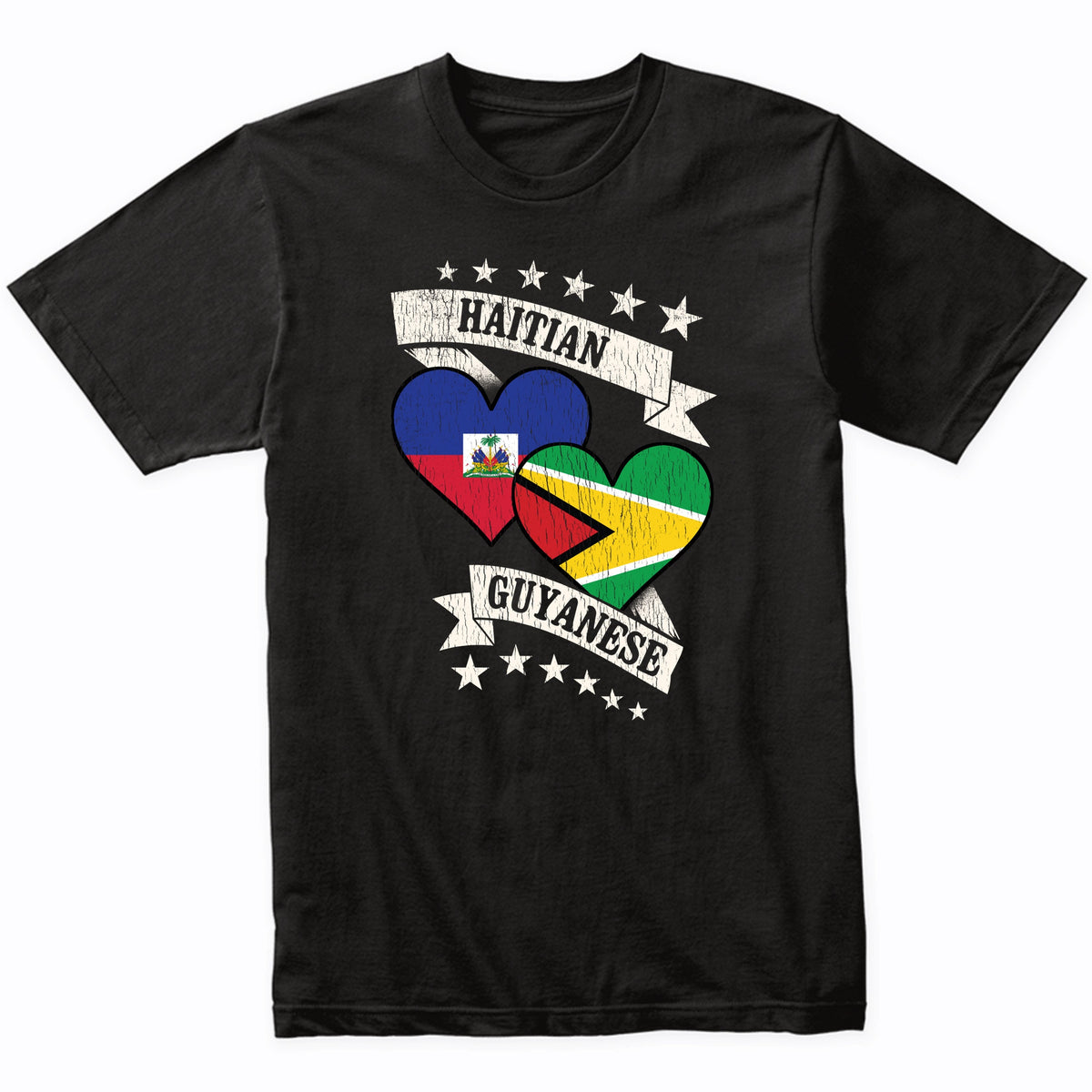 Haitian Guyanese Heart Flags Haiti Guyana T-Shirt