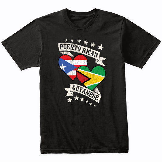 Puerto Rican Guyanese Heart Flags Puerto Rico Guyana T-Shirt