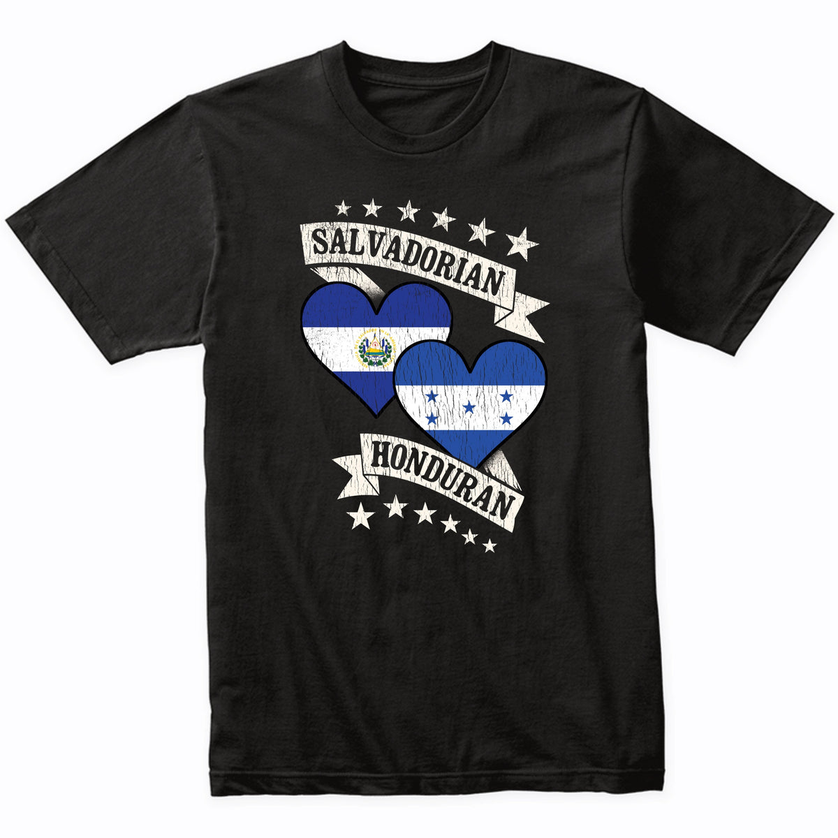 Salvadorian Honduran Heart Flags El Salvador Honduras T-Shirt
