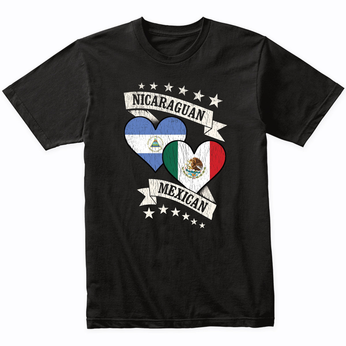 Nicaraguan Mexican Heart Flags Nicaragua Mexico T-Shirt