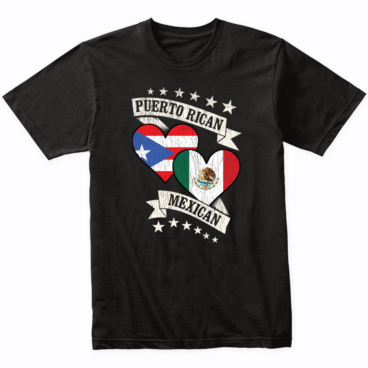 Puerto Rican Mexican Heart Flags Puerto Rico Mexico T-Shirt
