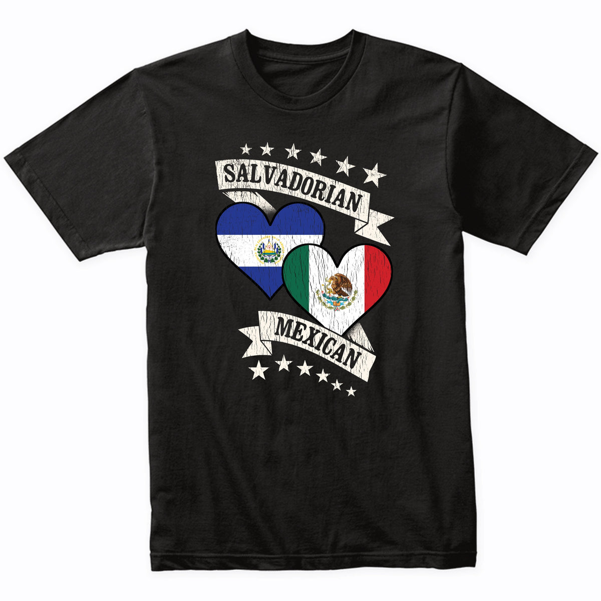 Salvadorian Mexican Heart Flags El Salvador Mexico T-Shirt