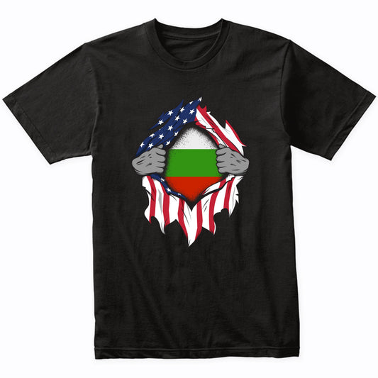 Bulgarian American Flags Hands Ripping Flag on Chest T-Shirt