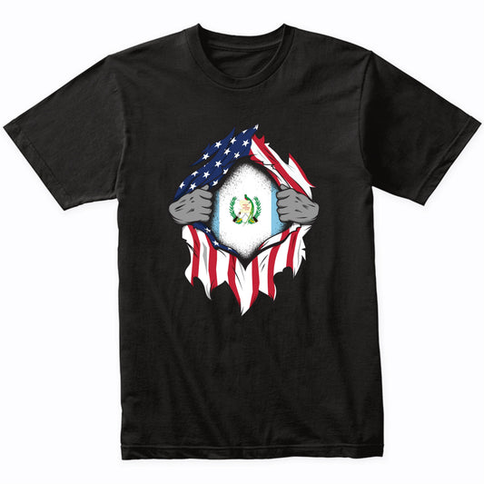 Guatemalan American Flags Hands Ripping Flag on Chest T-Shirt
