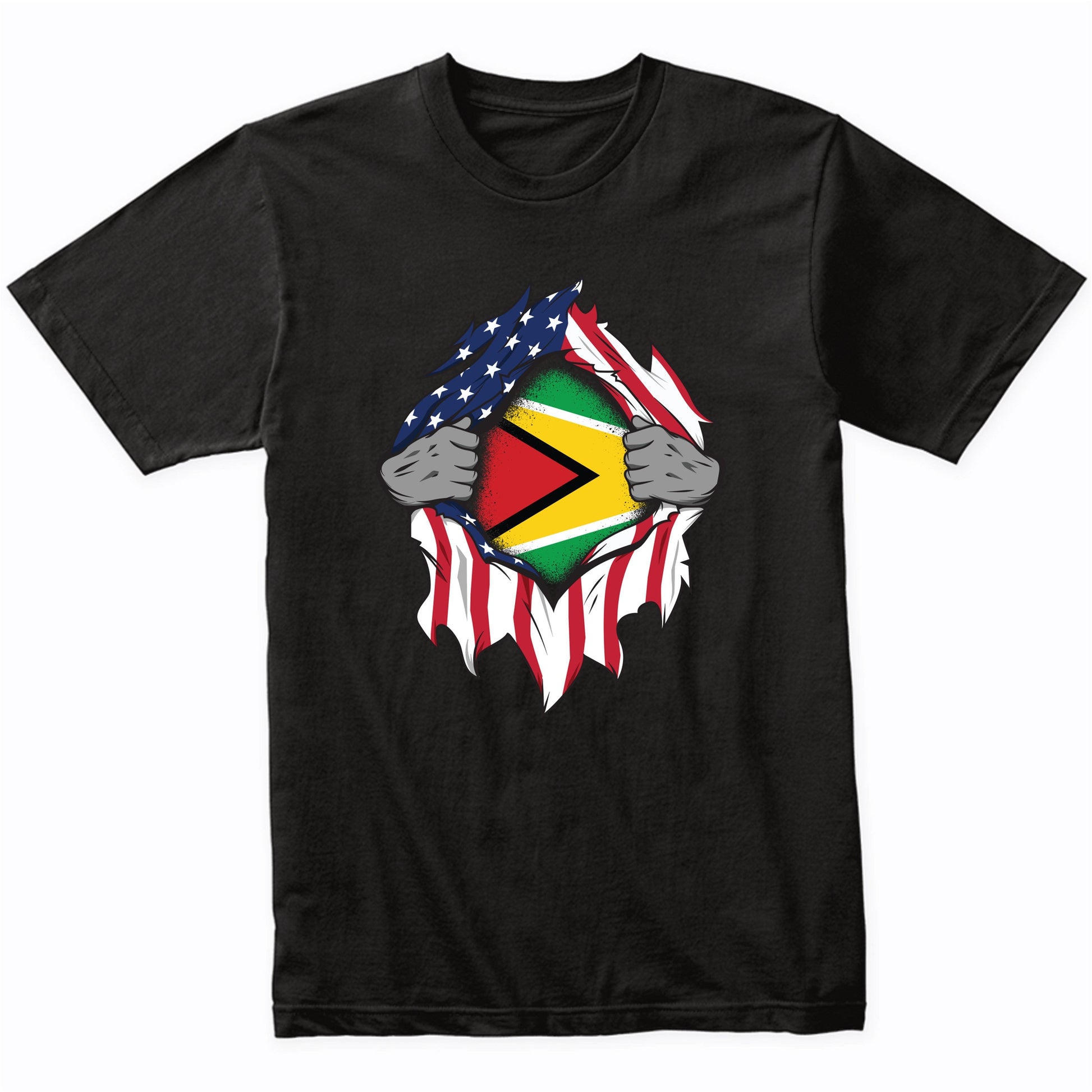 Guyanese American Flags Hands Ripping Flag on Chest T-Shirt