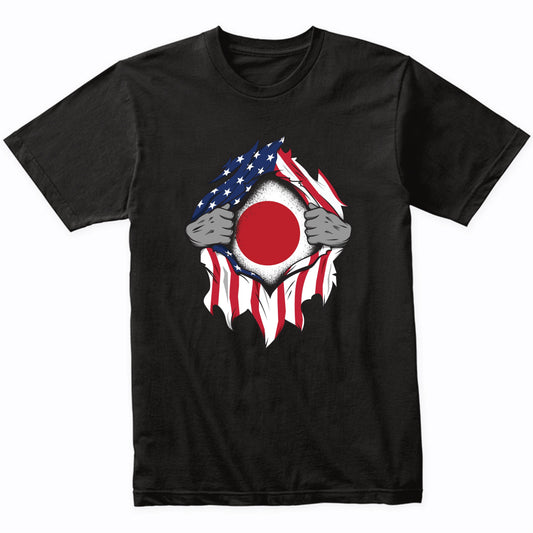 Japanese American Flags Hands Ripping Flag on Chest T-Shirt