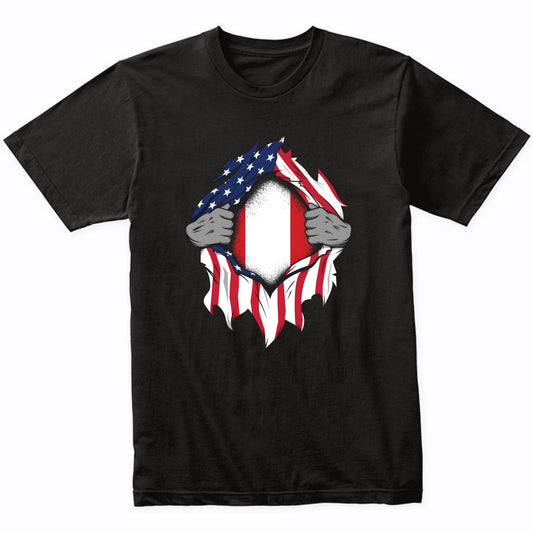 Peruvian American Flags Hands Ripping Flag on Chest T-Shirt
