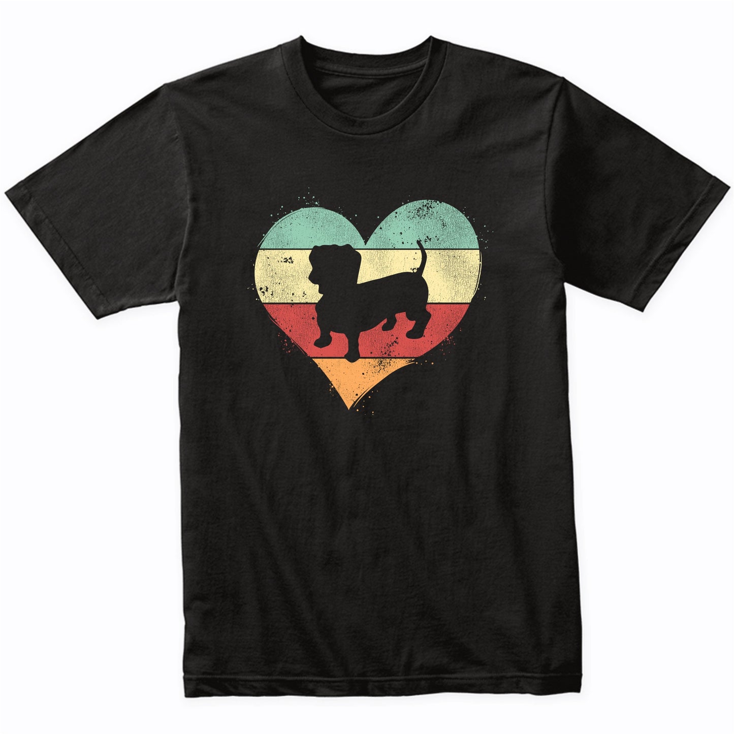 Retro Heart Dachshund Dog Breed Silhouette Dog Owner Love T-Shirt