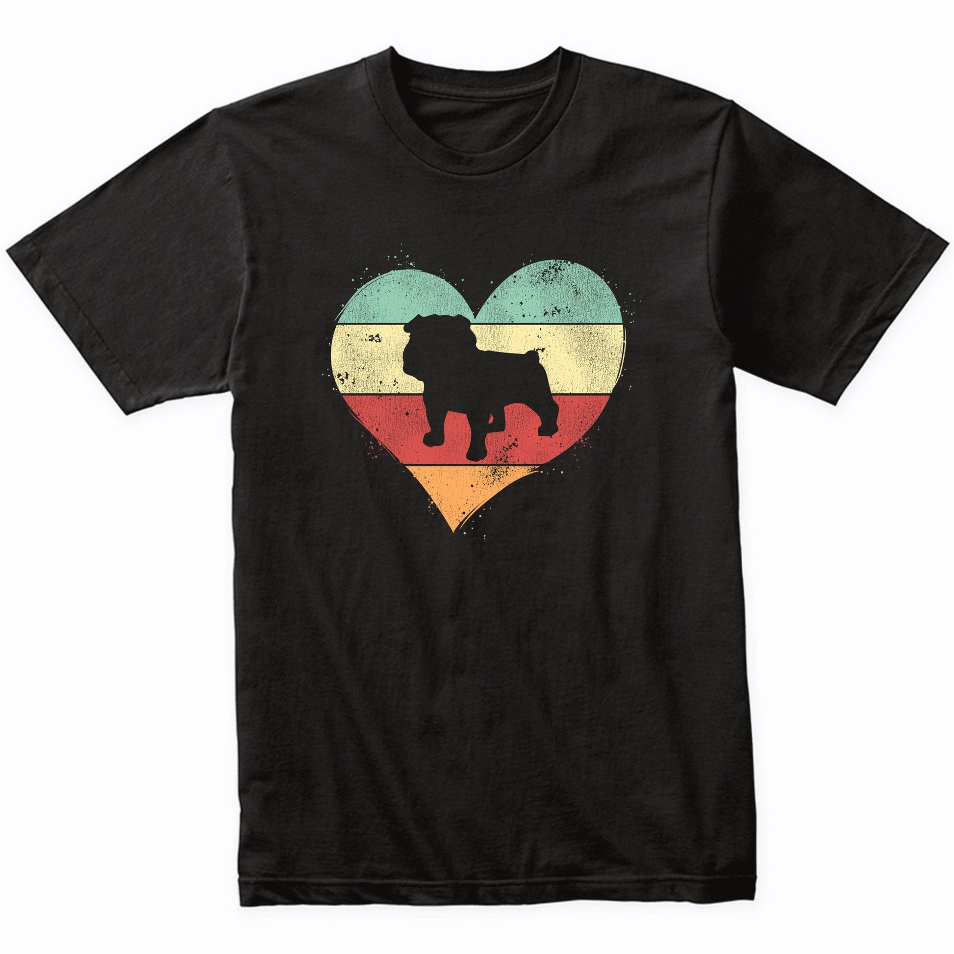 Retro Heart English Bulldog Dog Breed Silhouette Dog Owner Love T-Shirt