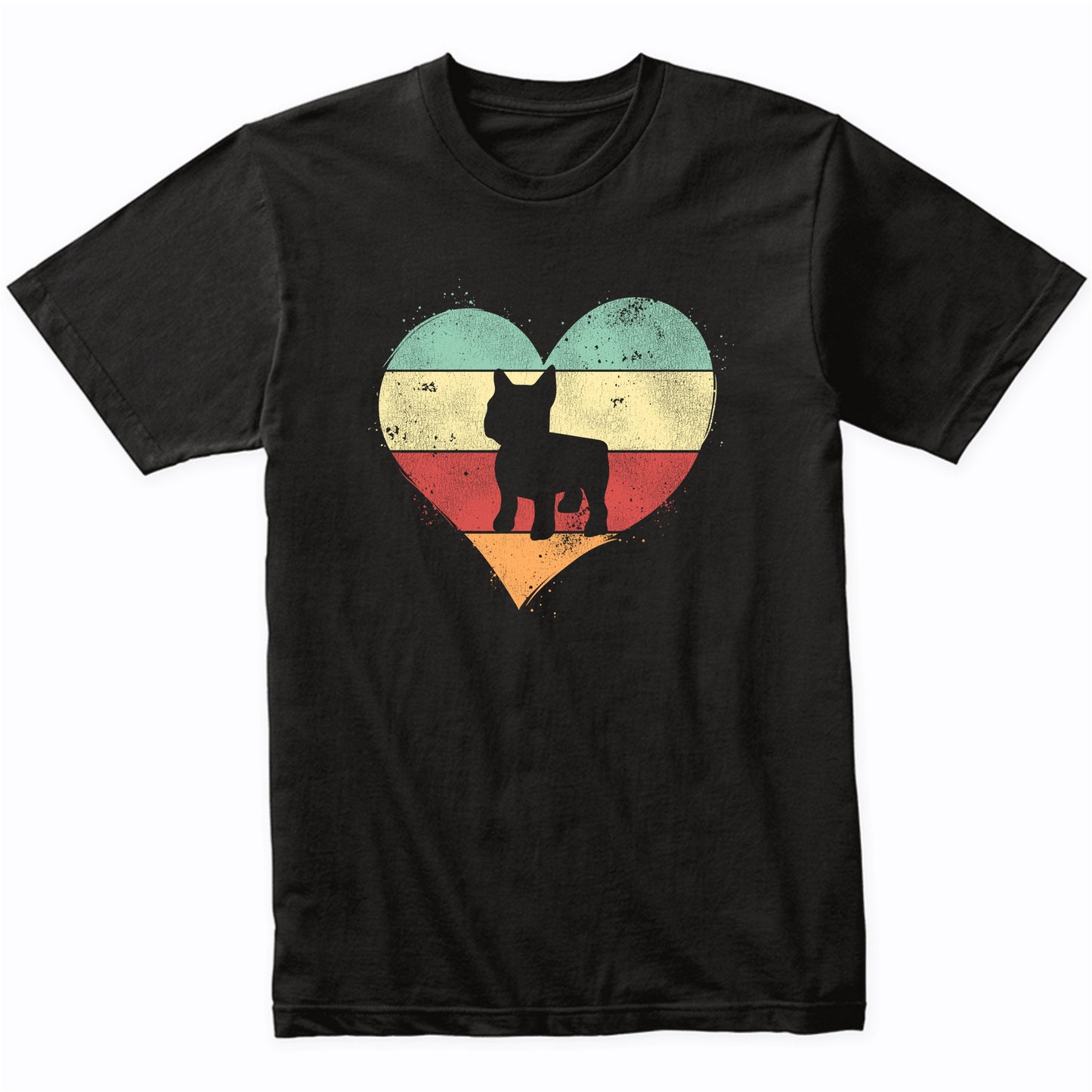 Retro Heart French Bulldog Dog Breed Silhouette Dog Owner Love T-Shirt