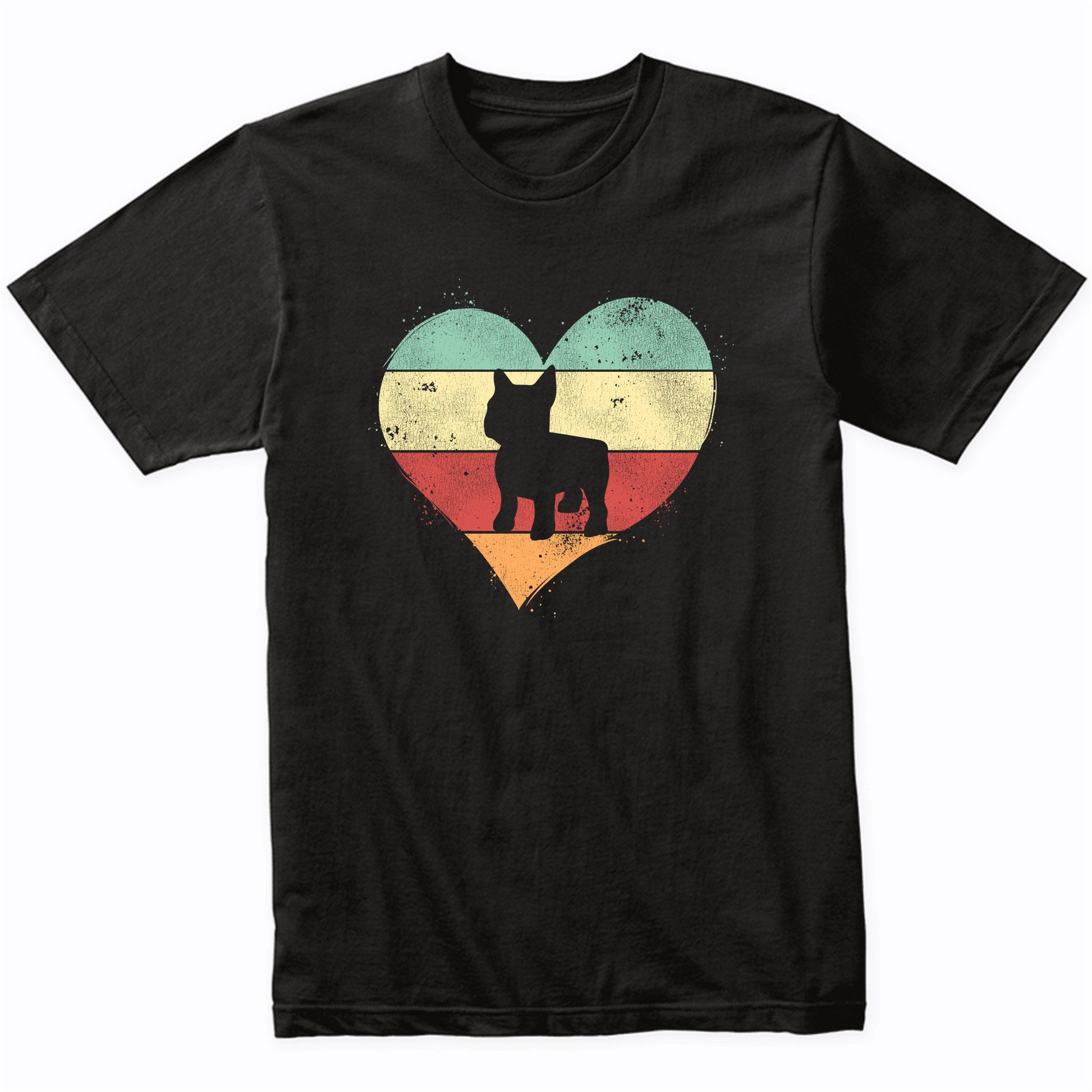 Retro Heart French Bulldog Dog Breed Silhouette Dog Owner Love T-Shirt