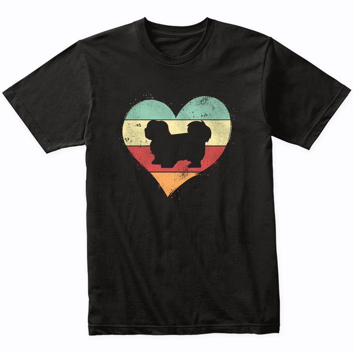 Retro Heart Lhasa Apso Dog Breed Silhouette Dog Owner Love T-Shirt