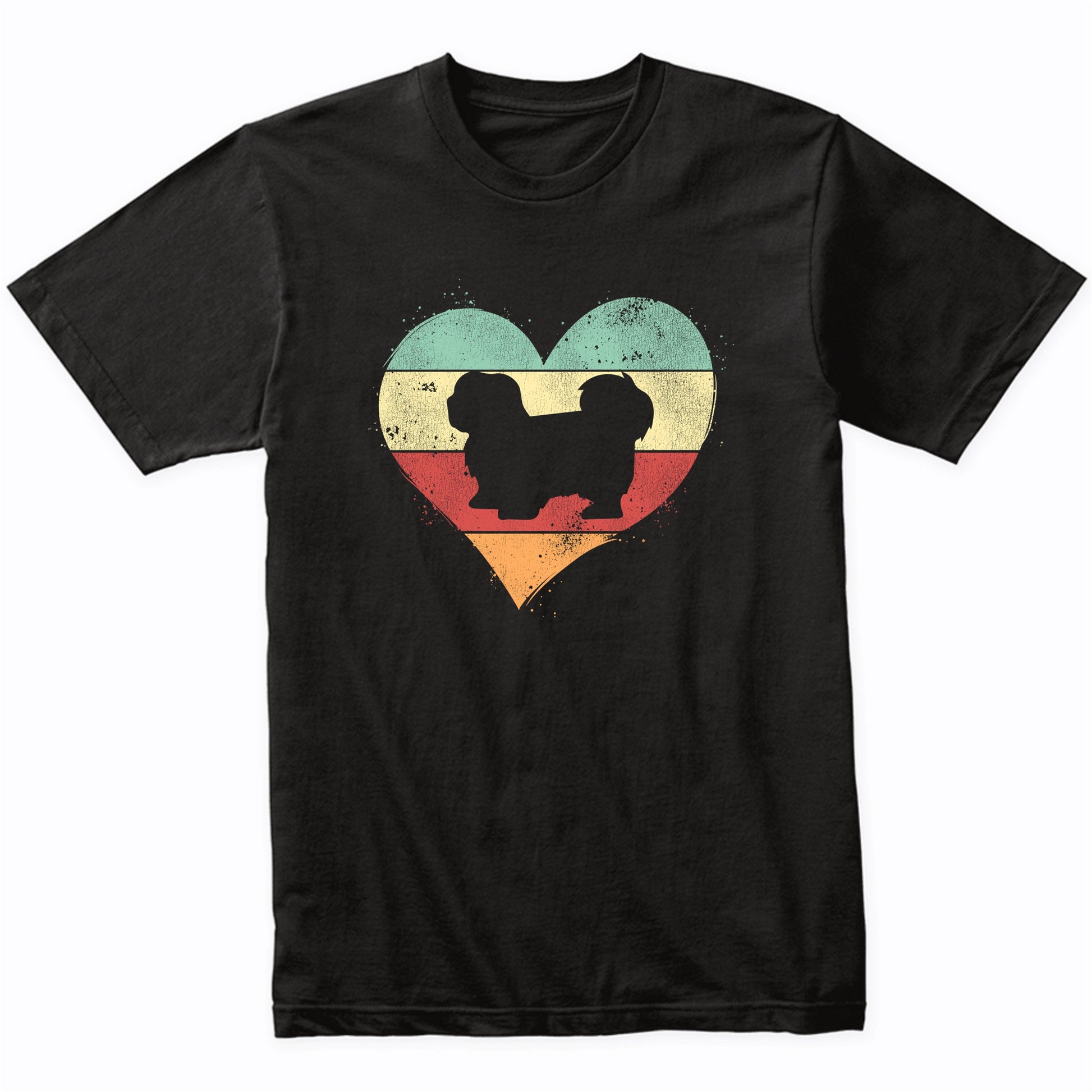 Retro Heart Lhasa Apso Dog Breed Silhouette Dog Owner Love T-Shirt