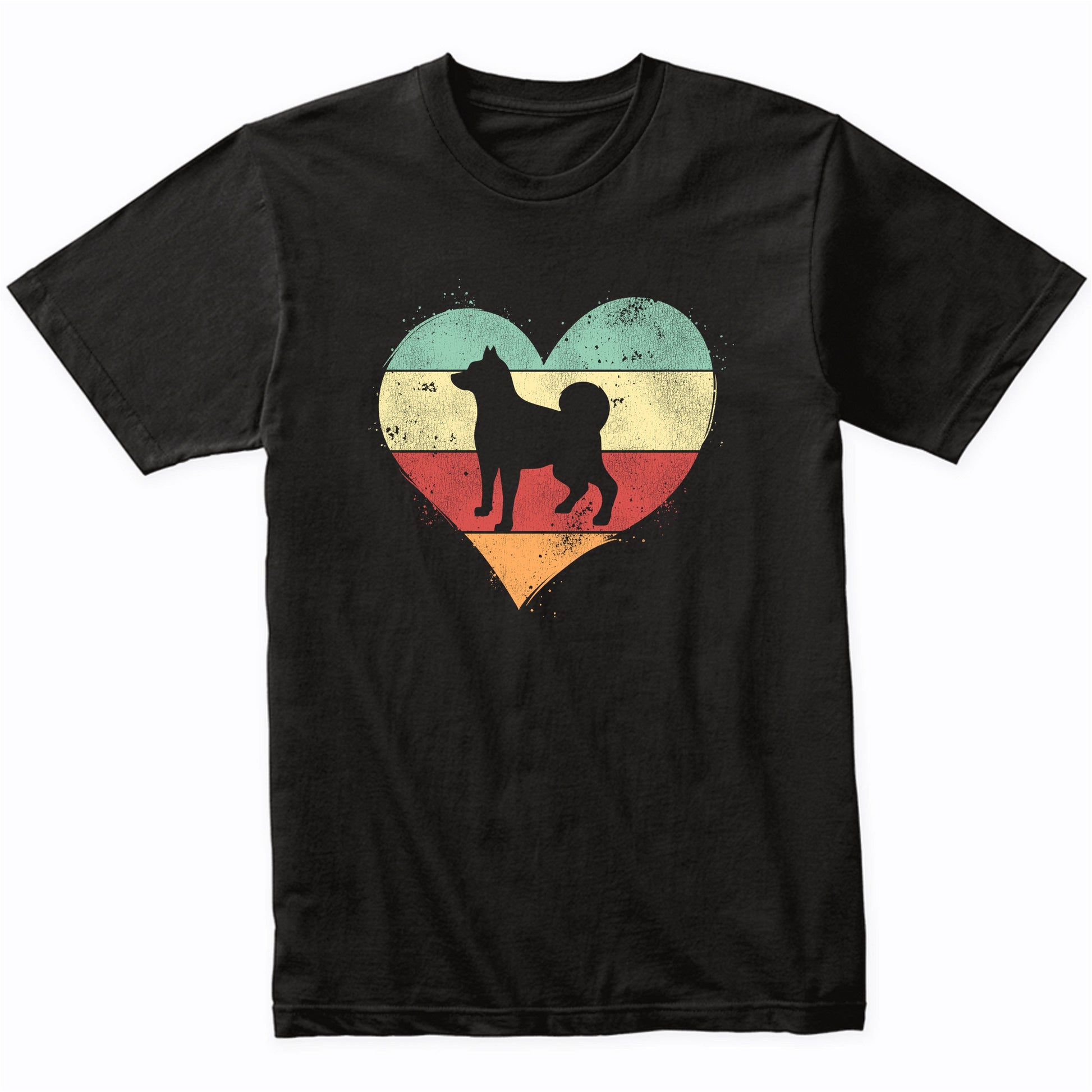 Retro Heart Norwegian Elkhound Dog Breed Silhouette Dog Owner Love T-Shirt