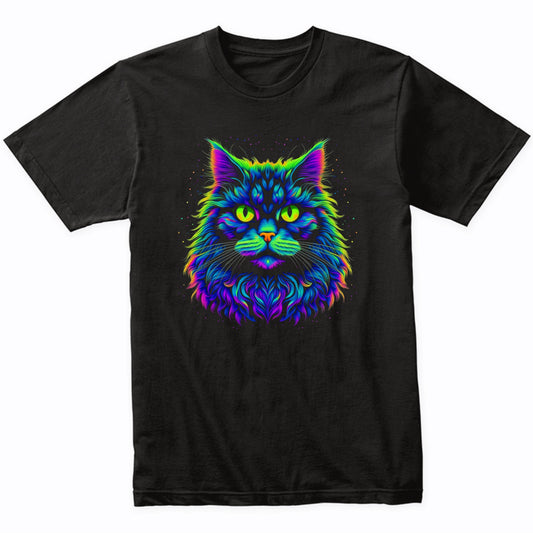 Colorful Bright British Longhair Cat Psychedelic Cat Art T-Shirt