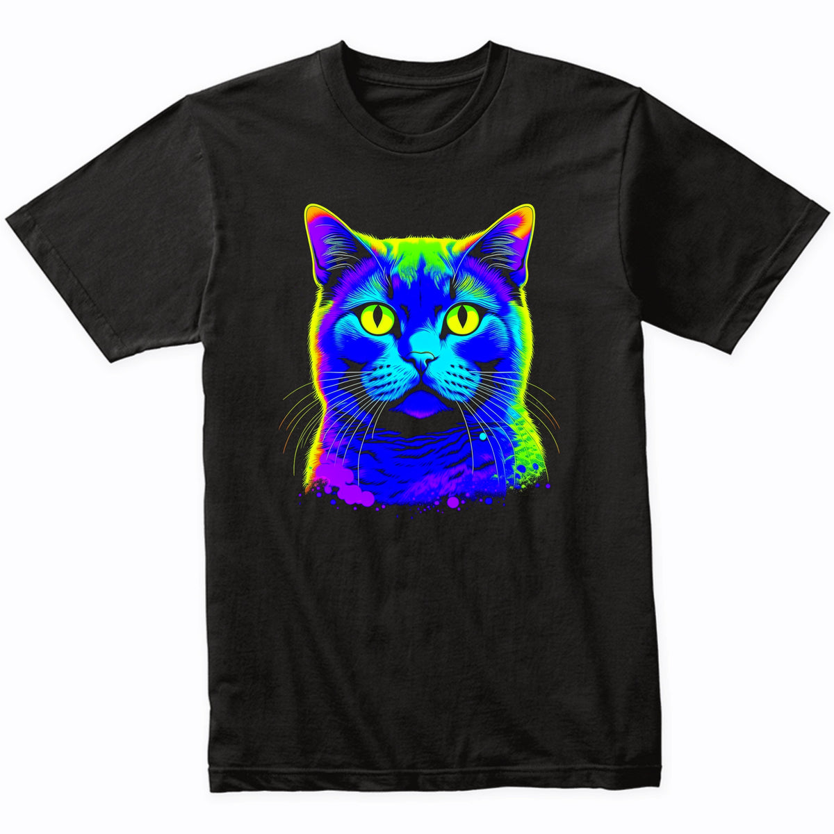 Colorful Bright British Shorthair Cat Psychedelic Cat Art T-Shirt
