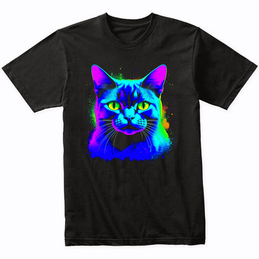 Colorful Bright Burmese Cat Vibrant Psychedelic Cat Art T-Shirt