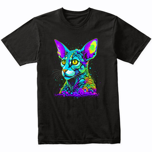 Colorful Bright Cornish Rex Cat Vibrant Psychedelic Cat Art T-Shirt